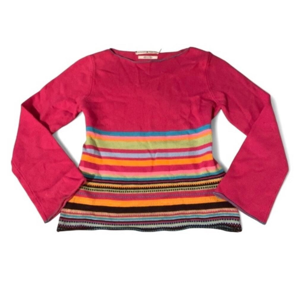 Tommy Hilfiger Y2K Pink Multi Stripe Knit Sweater Kidcore Size Medium